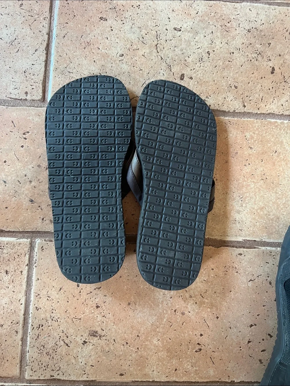 Sanuk Black Flip Flops with Green Logo Accent